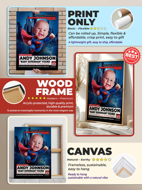 Custom Baby News Poster – Personalized Flying Hero Wall Art